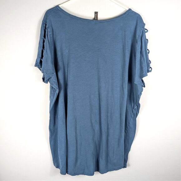 Torrid 3 Premium Tee Blue 100% Cotton Lace Up Sleeve V-Neck Plus Size Top Womens - Picture 4 of 4